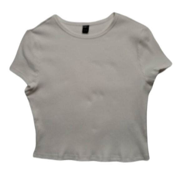 SHEIN Basic Ribbed Short Sleeve Cropped Top White 12 - Picture 1 of 5